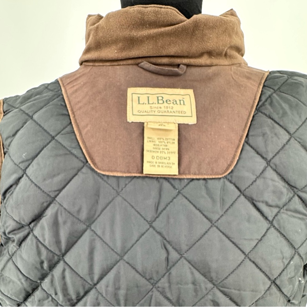 L.L.Bean Brown Quilted Waxed Cotton Goose Down Vest Size M - Picture 11 of 15